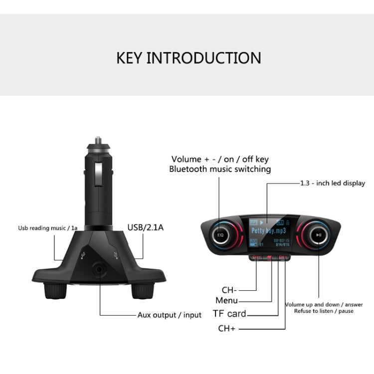 BT06 Dual USB Ricarica Smart Bluetooth 4.0 + EDR Trasmettitore FM Lettore musicale MP3 Kit per auto con schermo LED da 1,3 pollici, supporto chiamata Bluetooth, scheda TF e disco U, BT06