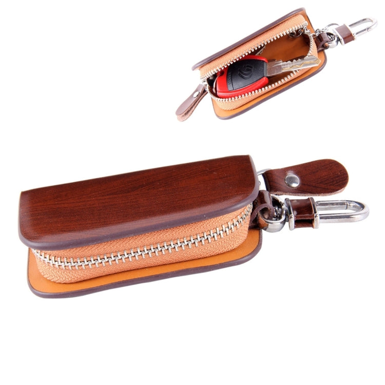 Borsa porta chiavi con cerniera universale in pelle con venature del legno (senza chiave inclusa)