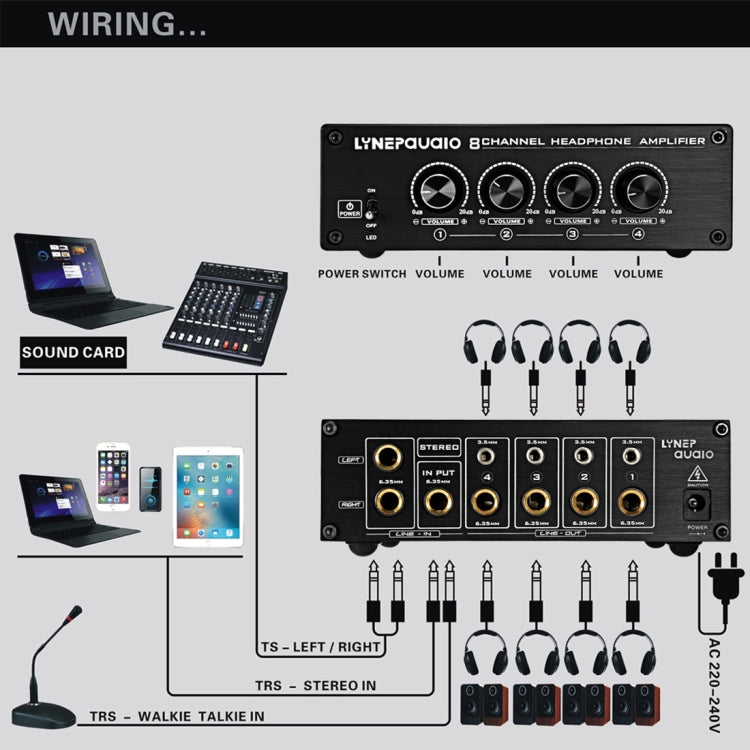 LINEPAUDIO A966 Pro Eight-Channel Headphone Amplifier Headphone Distributor Signal Amplifier, A966