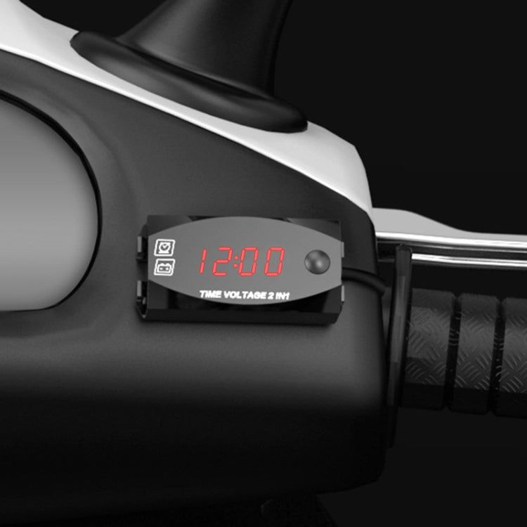 Voltmetro display digitale 2 in 1 multifunzione per moto + orologio elettronico, 6-30 V IP67
