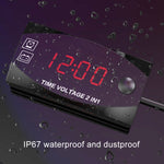 Voltmetro display digitale 2 in 1 multifunzione per moto + orologio elettronico, 6-30 V IP67