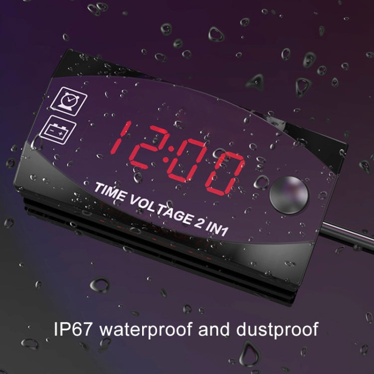 Voltmetro display digitale 2 in 1 multifunzione per moto + orologio elettronico, 6-30 V IP67