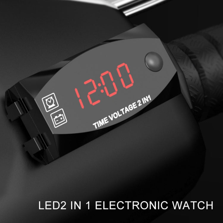 Voltmetro display digitale 2 in 1 multifunzione per moto + orologio elettronico, 6-30 V IP67