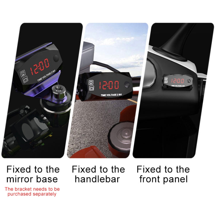 Voltmetro display digitale 2 in 1 multifunzione per moto + orologio elettronico, 6-30 V IP67