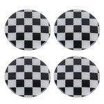 Decorazione della copertura centrale dei coprimozzi delle ruote degli adesivi per auto in metallo con griglia bianca e nera da 4 pezzi, White Black Grid