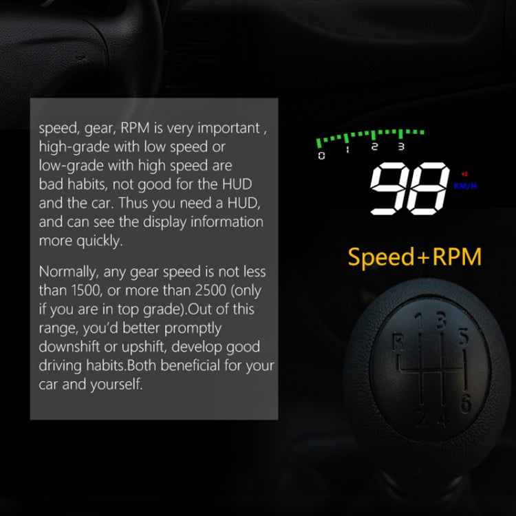 A900 OBD2 Sistema di sicurezza Head Up Display montato su veicolo da 3,5 pollici, supporta la velocità dell'auto/visualizzazione della velocità di rotazione del motore/temperatura dell'acqua/tensione/chilometraggio di guida, A900