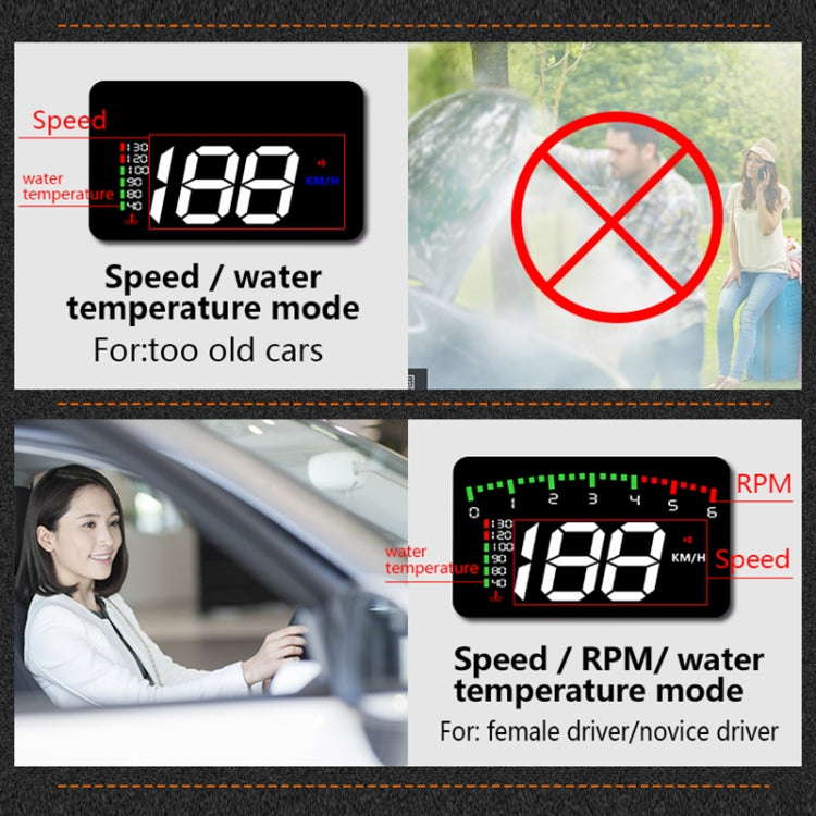 A900 OBD2 Sistema di sicurezza Head Up Display montato su veicolo da 3,5 pollici, supporta la velocità dell'auto/visualizzazione della velocità di rotazione del motore/temperatura dell'acqua/tensione/chilometraggio di guida, A900