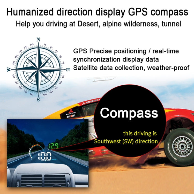 Q5 GPS Sistema di sicurezza Head Up Display montato su veicolo da 4 pollici, supporta velocità di corsa, direzione e distanza/chilometri di guida/, Q5