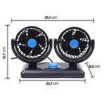HUXIN HX-T303 Mini ventilatore per auto elettrica a basso rumore con rotazione regolabile a 360 gradi da 6,5 W, DC12V, HX-T303