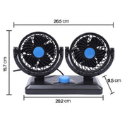 HUXIN HX-T303 Mini ventilatore per auto elettrica a basso rumore con rotazione regolabile a 360 gradi da 6,5 W, DC12V, HX-T303