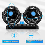 HUXIN HX-T303 Mini ventilatore per auto elettrica a basso rumore con rotazione regolabile a 360 gradi da 6,5 W, DC12V, HX-T303