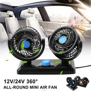 HUXIN HX-T303 Mini ventilatore per auto elettrica a basso rumore con rotazione regolabile a 360 gradi da 6,5 W, DC12V, HX-T303