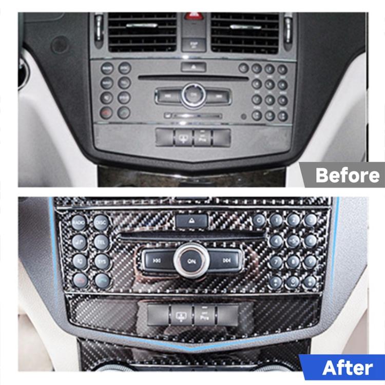 Adesivo decorativo in fibra di carbonio con telaio di regolazione per CD per auto da 2 pezzi per Mercedes-Benz W204, CD Adjustment Frame (B)