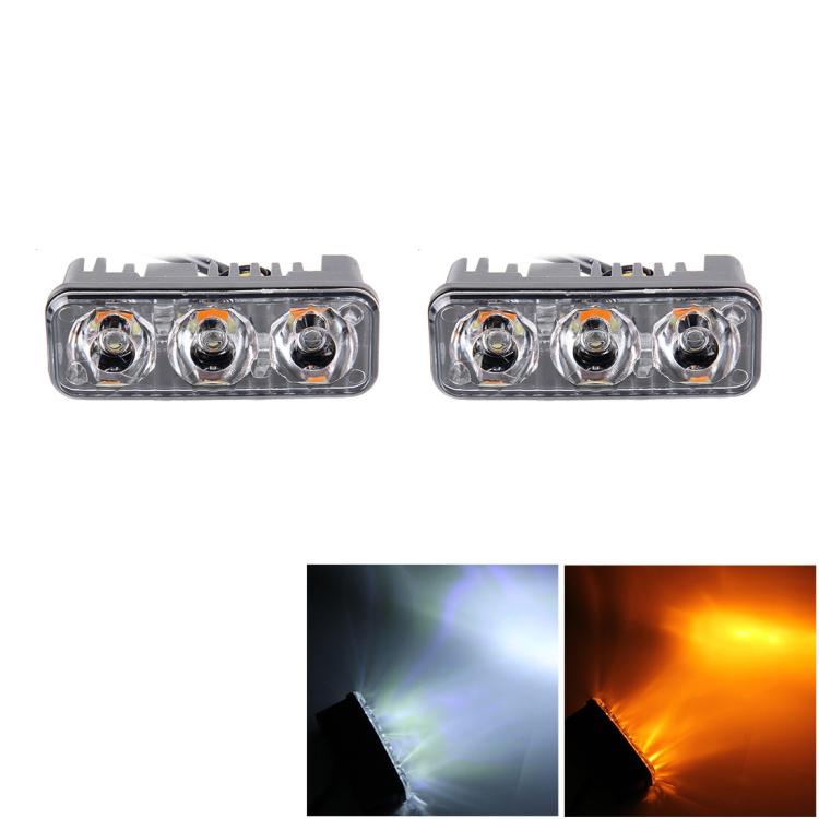 2 pezzi DC 12V 6W 400 LM 6000K Tri Circular Car DRL e luce di svolta (luce bianca + luce gialla), lunghezza cavo: 50 cm, DC 12V 6W 400 LM 6000K