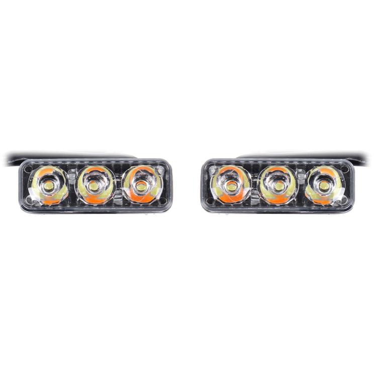 2 pezzi DC 12V 6W 400 LM 6000K Tri Circular Car DRL e luce di svolta (luce bianca + luce gialla), lunghezza cavo: 50 cm, DC 12V 6W 400 LM 6000K