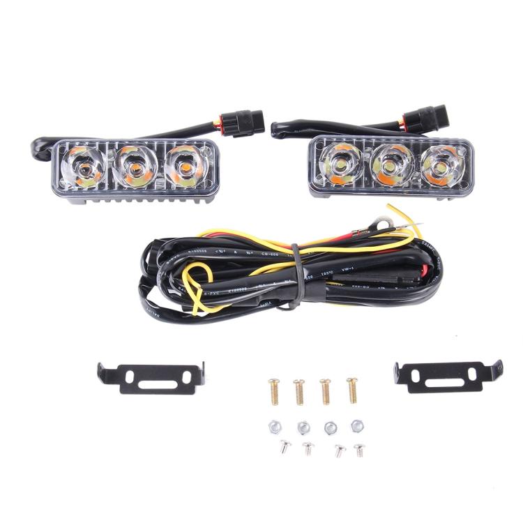 2 pezzi DC 12V 6W 400 LM 6000K Tri Circular Car DRL e luce di svolta (luce bianca + luce gialla), lunghezza cavo: 50 cm, DC 12V 6W 400 LM 6000K
