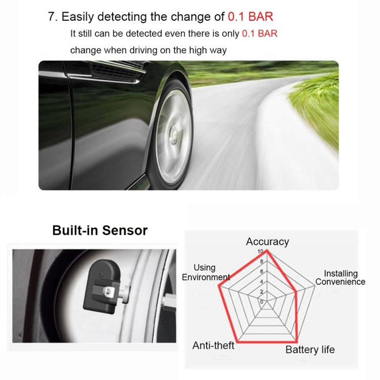 VC601 TPMS 4 sensori integrati Monitoraggio della pressione dei pneumatici Sistema di allarme Strumento diagnostico con Bluetooth 4.0 Funziona su Android / iOS / iPad, VC601