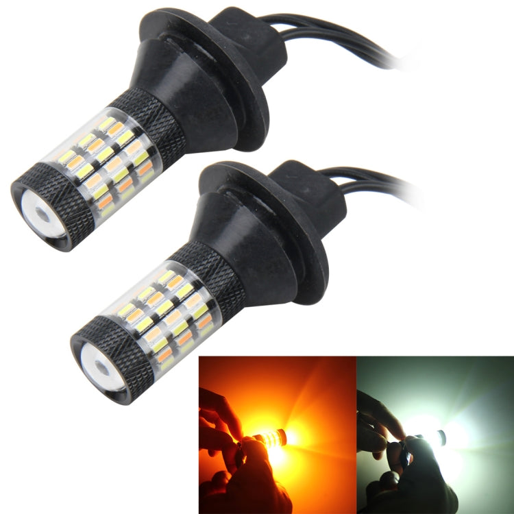 2 PZ 7440 5W 450LM 60LED DC 12V SMD-4014 Luce di stop per auto per auto Indicatori di direzione Set di sorgenti per auto (luce bianca + luce gialla), Lunghezza cavo: 40 cm, 7440
