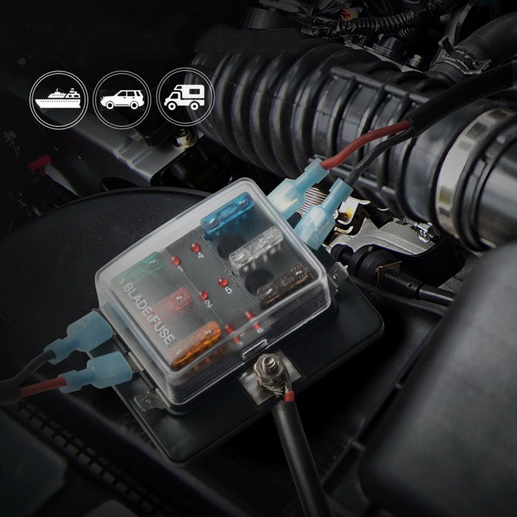 Scatola portafusibili universale a 6 vie Scatola portafusibili Scatola portafusibili per circuito automobilistico Strumento lama automobilistica Blocco fusibili a 6 vie, DC 10V-32V, 6 Way Fuse Box