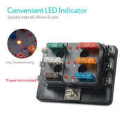 Scatola portafusibili universale a 6 vie Scatola portafusibili Scatola portafusibili per circuito automobilistico Strumento lama automobilistica Blocco fusibili a 6 vie, DC 10V-32V, 6 Way Fuse Box