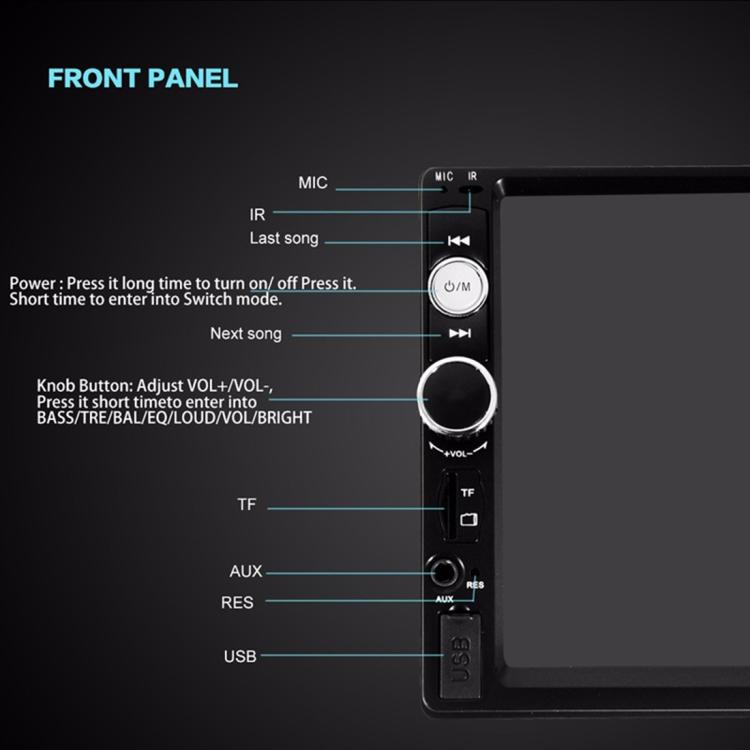 7010B HD 2 Din Ricevitore radio Bluetooth per auto da 7 pollici Lettore MP5, supporto FM, USB e scheda TF, 7010B