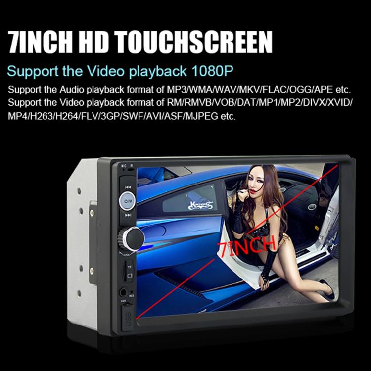 7010B HD 2 Din Ricevitore radio Bluetooth per auto da 7 pollici Lettore MP5, supporto FM, USB e scheda TF, 7010B