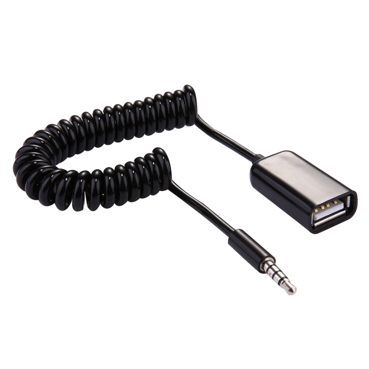 Cavo a spirale retrattile per convertitore audio da maschio a USB 2.0 femmina da 3,5 mm per disco U per altoparlante MP3 per auto, lunghezza: 1 m, 1pcs