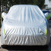 Pellicola in alluminio PEVA Lana di cotone Antipolvere Impermeabile Resistente al sole Antigelo Antigraffio Dissipazione del calore Copriauto SUV con strisce di avvertenza, Adatto per auto fino a 4,7 m (183 pollici) di lunghezza                        ...