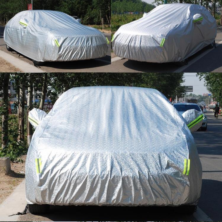 Pellicola in alluminio PEVA Lana di cotone Antipolvere Impermeabile Resistente al sole Antigelo Antigraffio Dissipazione del calore Copriauto SUV con strisce di avvertenza, Adatto per auto fino a 5,1 m (199 pollici) di lunghezza                        ...