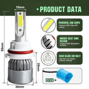 2 pezzi 9004 18W 1800LM 6000K impermeabile IP68 faro LED per auto con 2 lampade LED COB, DC 9-36V, 9004