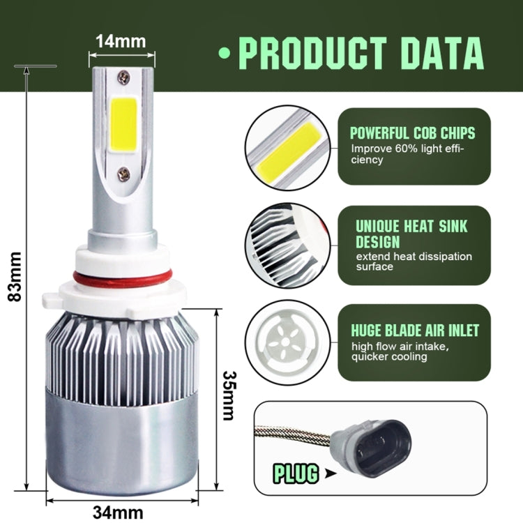 2 fari LED per auto C9 9006 18W 1800LM 6000K impermeabili IP68 con 2 lampade LED COB, DC 9-36V, 9006