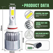 2 fari LED per auto C9 9006 18W 1800LM 6000K impermeabili IP68 con 2 lampade LED COB, DC 9-36V, 9006