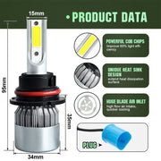 2 pezzi 9007 18W 1800LM 6000K impermeabile IP68 faro LED per auto con 2 lampade LED COB, DC 9-36V, 9007