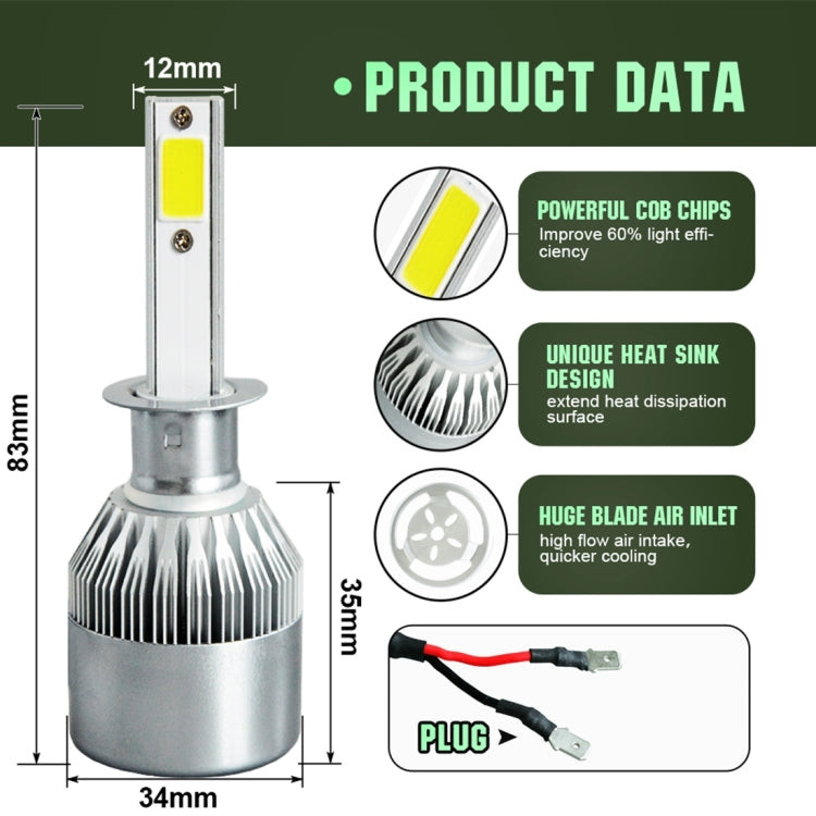 2 fari LED per auto H1 18W 1800LM 6000K IP68 impermeabili con 2 lampade LED COB, DC 9-36V, H1