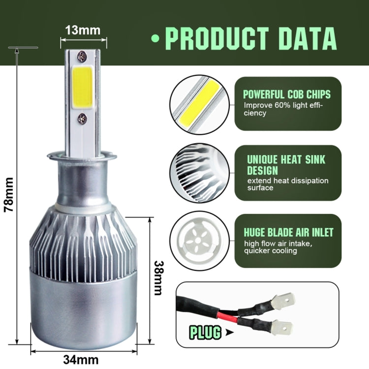 2 fari LED per auto H3 18W 1800LM 6000K IP68 impermeabili con 2 lampade LED COB, DC 9-36V, H3