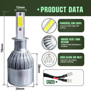 2 fari LED per auto H3 18W 1800LM 6000K IP68 impermeabili con 2 lampade LED COB, DC 9-36V, H3