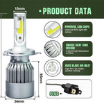 2 fari LED per auto H4 18W 1800LM 6000K IP68 impermeabili con 2 lampade LED COB, DC 9-36V, H4