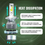 2 fari LED per auto H4 18W 1800LM 6000K IP68 impermeabili con 2 lampade LED COB, DC 9-36V, H4