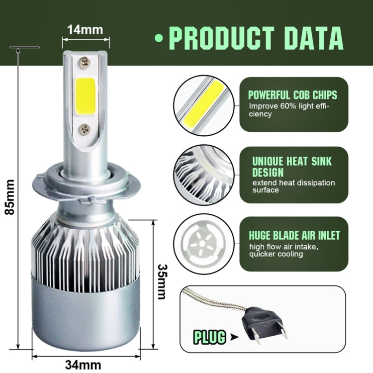 2 fari H7 18W 1800LM 6000K impermeabili IP68 per auto per auto con 2 lampade LED COB, DC 9-36V, H7