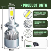 2 fari H7 18W 1800LM 6000K impermeabili IP68 per auto per auto con 2 lampade LED COB, DC 9-36V, H7