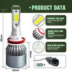 2 pezzi H8/H11 18W 1800LM 6000K impermeabile IP68 faro LED per auto con 2 lampade LED COB, DC 9-36V, H8/H11