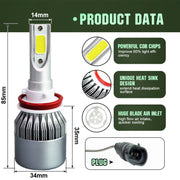 2 pezzi H8/H11 18W 1800LM 6000K impermeabile IP68 faro LED per auto con 2 lampade LED COB, DC 9-36V, H8/H11
