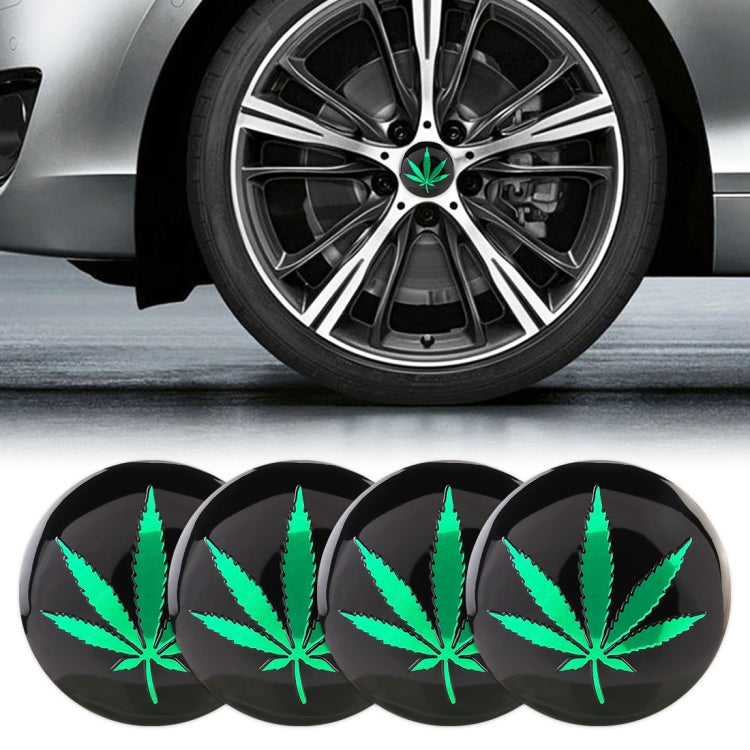 4 adesivi decorativi per mozzo ruota in metallo con motivo foglie verdi per auto, diametro: 5,8 cm, Green Leaves