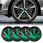 4 adesivi decorativi per mozzo ruota in metallo con motivo foglie verdi per auto, diametro: 5,8 cm, Green Leaves