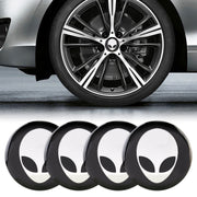 4 adesivi decorativi per mozzo ruota in metallo con motivo alieno per auto, diametro: 5,8 cm, Alien Pattern