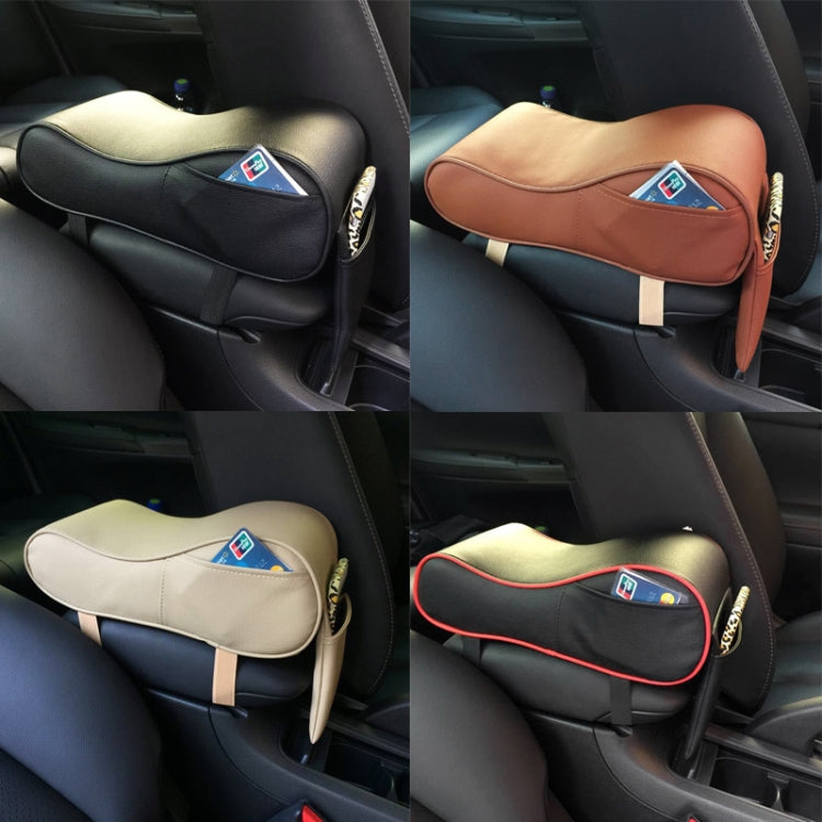 Tappetino per bracciolo per auto avvolto in memory foam e pelle PU universale per auto con custodia per telefono e slot per schede, with Card Slot (Black), with Card Slot (Black Red), with Card Slot (Beige), with Card Slot (Brown)