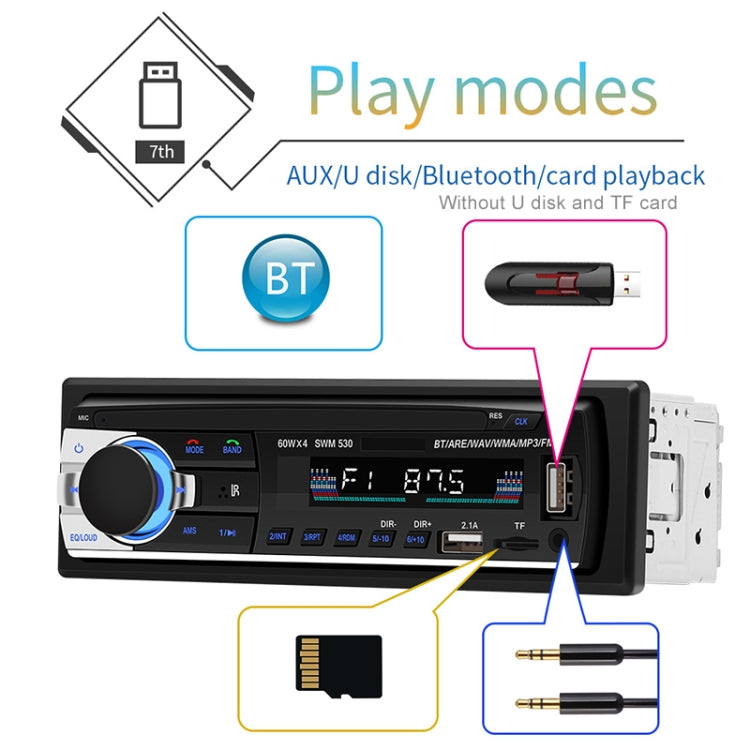 SWM-530 Caricabatterie universale per auto doppio USB 12V Ricevitore radio Lettore MP3, supporto FM e Bluetooth con telecomando, SWM-530