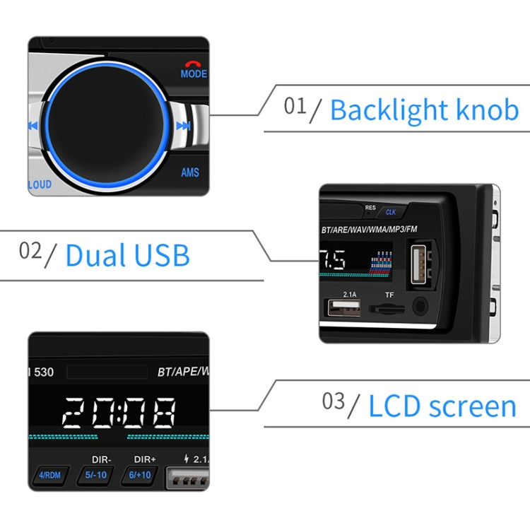 SWM-530 Caricabatterie universale per auto doppio USB 12V Ricevitore radio Lettore MP3, supporto FM e Bluetooth con telecomando, SWM-530