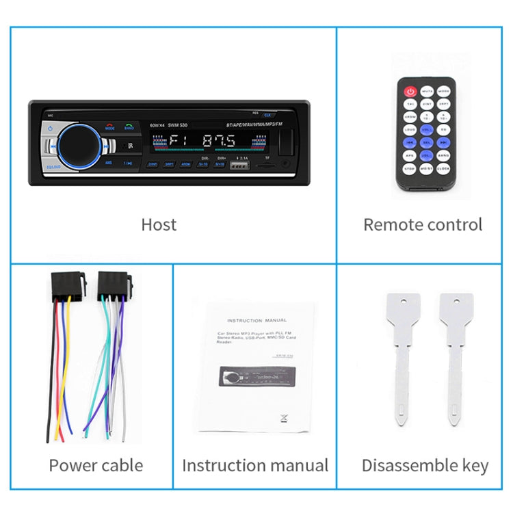 SWM-530 Caricabatterie universale per auto doppio USB 12V Ricevitore radio Lettore MP3, supporto FM e Bluetooth con telecomando, SWM-530