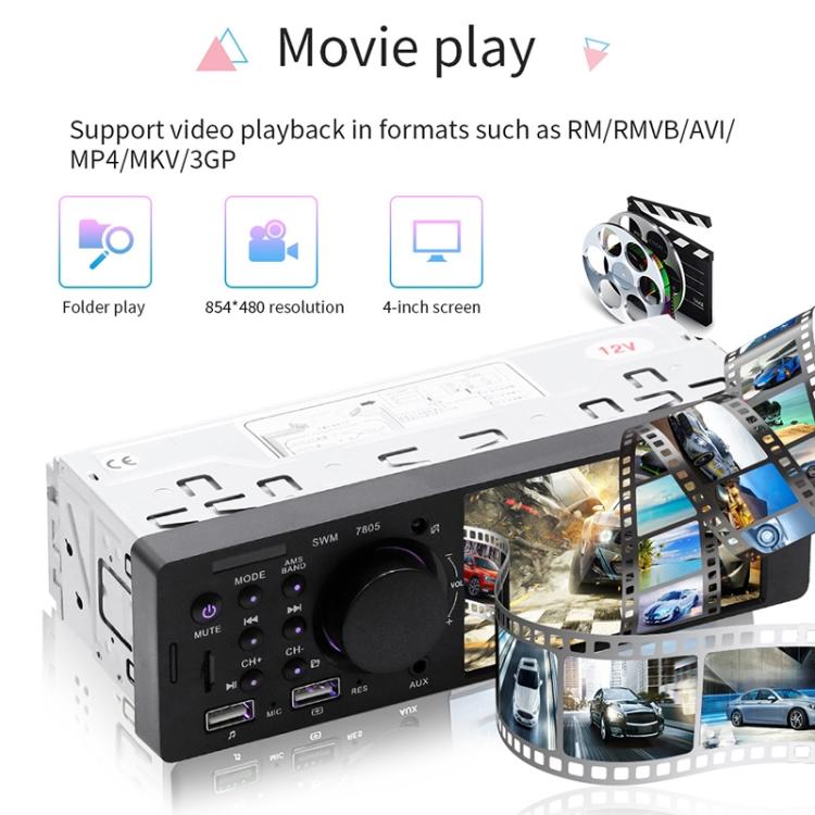 7805 Ricevitore autoradio universale da 4,1 pollici Lettore MP5, supporto FM, Bluetooth e scheda TF con telecomando, 7805